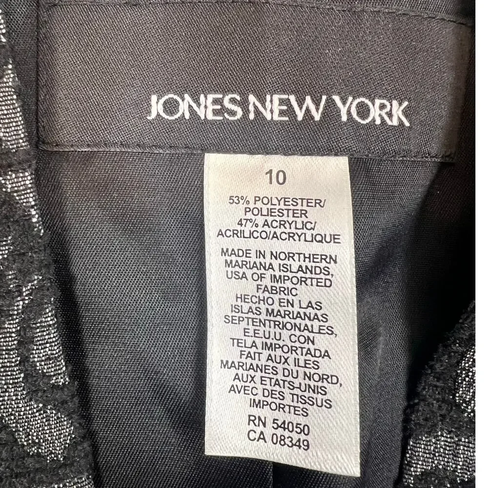 NWT Jones New York Y2K Black Gray Brocade Cropped Blazer Jacket - 10